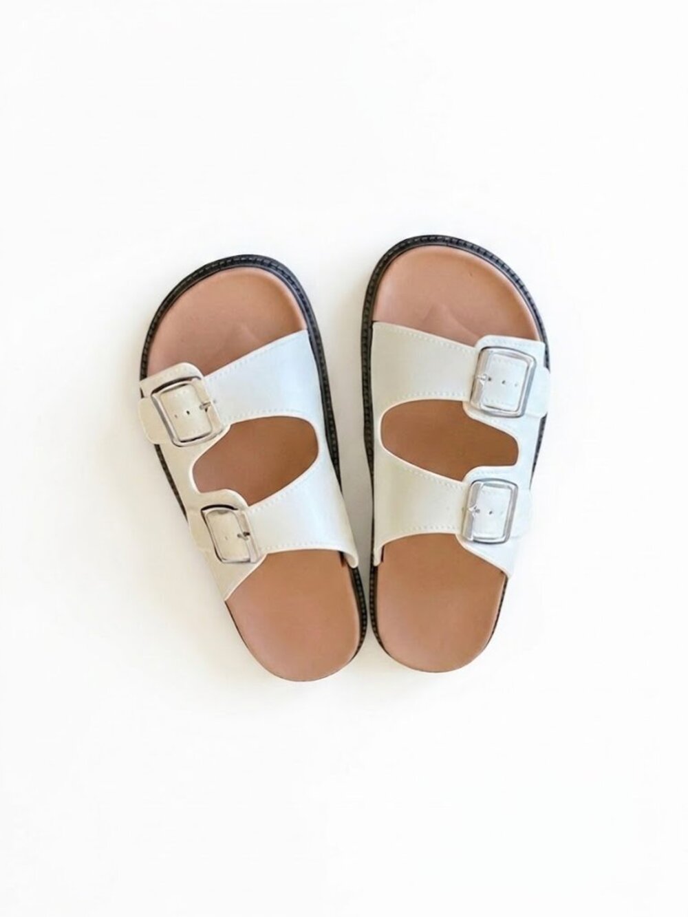Women's Double Buckle Slide Sandals - Classic Two Strap Adjustable Slip On Flat